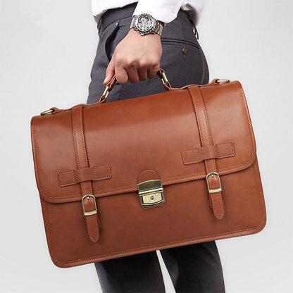 Top Brown Large Leather Mens Business 15 inches Laptop Work Briefcase Large Handbag Briefcase Business Bags For Men