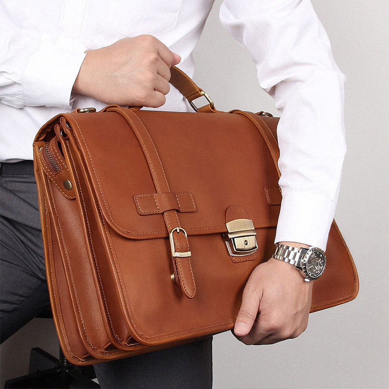 Top Brown Large Leather Mens Business 15 inches Laptop Work Briefcase Large Handbag Briefcase Business Bags For Men