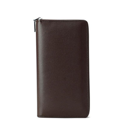 Brown Leather Mens Business Wristlet Wallet Note Book Wallet Bag Zipper Clutch Travel Wallet For Men