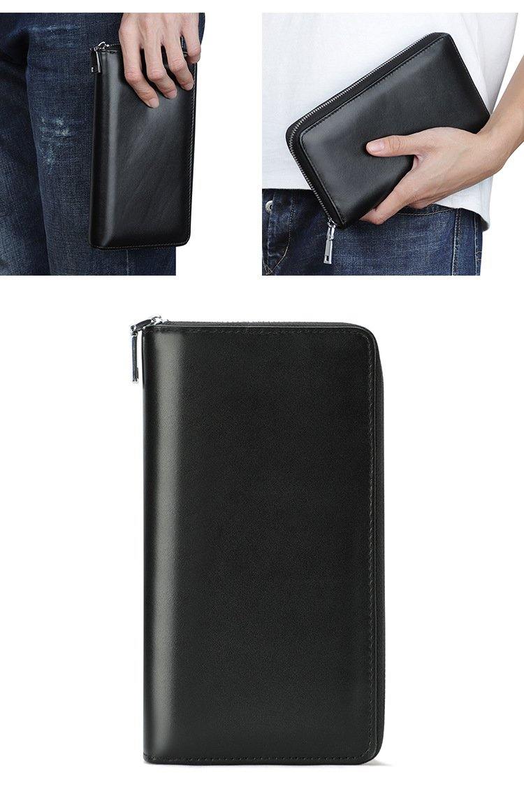 Brown Leather Mens Business Wristlet Wallet Note Book Wallet Bag Zipper Clutch Travel Wallet For Men