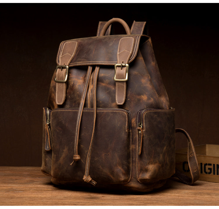 Dark Brown Mens Leather 13 inches Laptop Computer Backpacks Cool Travel Backpacks School Backpacks for men