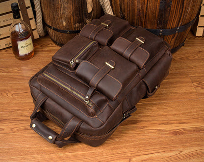 Dark Brown Casual Mens Leather 16inches Computer Backpacks Large Brown Travel Backpack School Backpacks for men