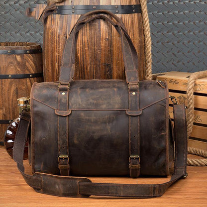 Cool Brown Leather 15 inches Weekender Bag Travel Shoulder Bags Duffle Luggage Handbags for Men