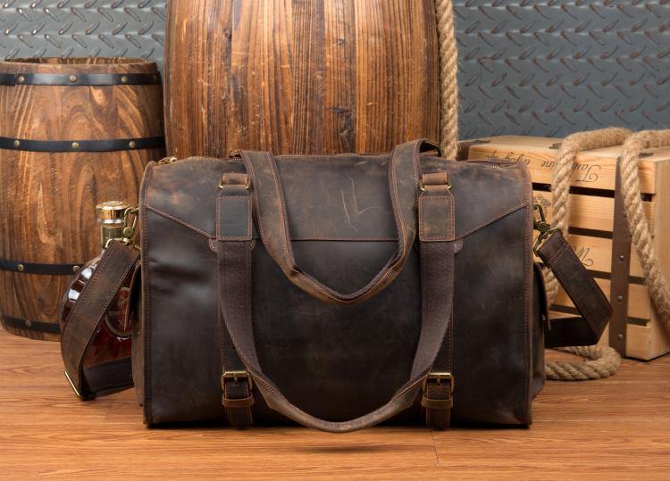 Cool Brown Leather 15 inches Weekender Bag Travel Shoulder Bags Duffle Luggage Handbags for Men