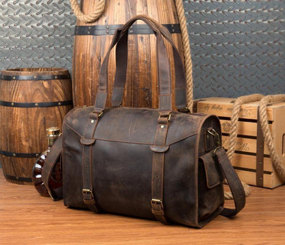 Cool Brown Leather 15 inches Weekender Bag Travel Shoulder Bags Duffle Luggage Handbags for Men