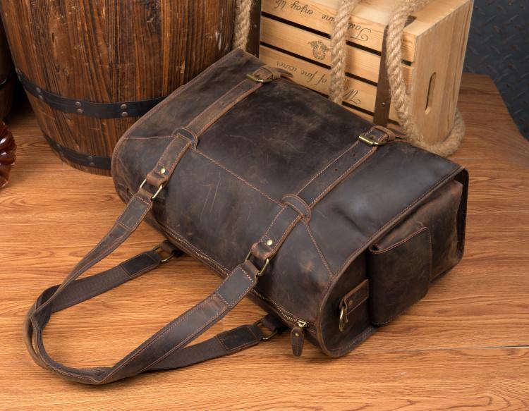 Cool Brown Leather 15 inches Weekender Bag Travel Shoulder Bags Duffle Luggage Handbags for Men