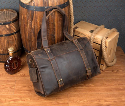 Cool Brown Leather 15 inches Weekender Bag Travel Shoulder Bags Duffle Luggage Handbags for Men