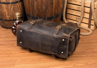 Cool Brown Leather 15 inches Weekender Bag Travel Shoulder Bags Duffle Luggage Handbags for Men