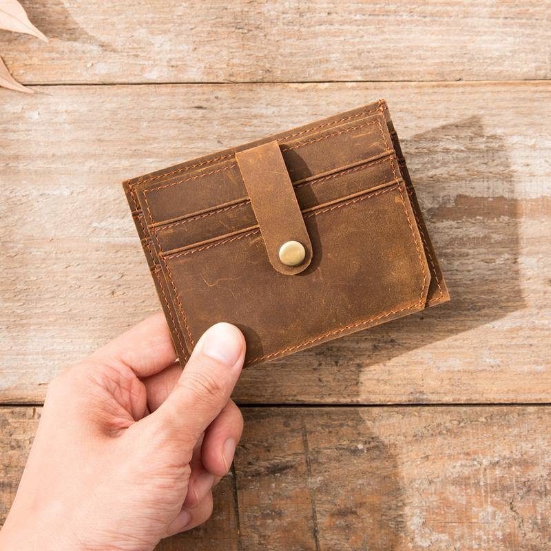 Dark Brown Cool Leather Mens Slim Front Pocket Wallet Small Wallets Card Wallet Card Wallet for Men