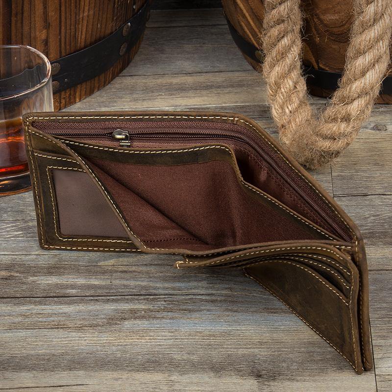 Cool Dark Brown Leather Mens Small Wallet Bifold Slim billfold Wallets for Men