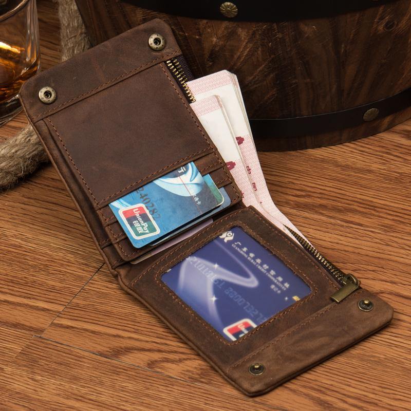 Dark Brown Cool Leather Mens Bifold Thin Front Pocket billfold Wallet Black Slim Small Wallet for Men