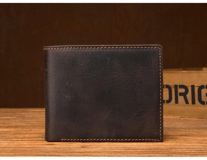 Cool Brown Leather Mens Bifold Small Wallet Thin Front Pocket Wallet Trifold billfold Wallet for Men