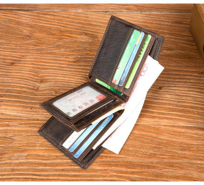 Cool Brown Leather Mens Bifold Small Wallet Thin Front Pocket Wallet Trifold billfold Wallet for Men