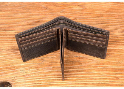 Cool Brown Leather Mens Bifold Small Wallet Thin Front Pocket Wallet Trifold billfold Wallet for Men