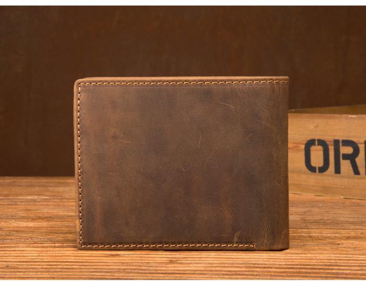 Cool Brown Leather Mens Bifold Small Wallet Thin Front Pocket Wallet Trifold billfold Wallet for Men