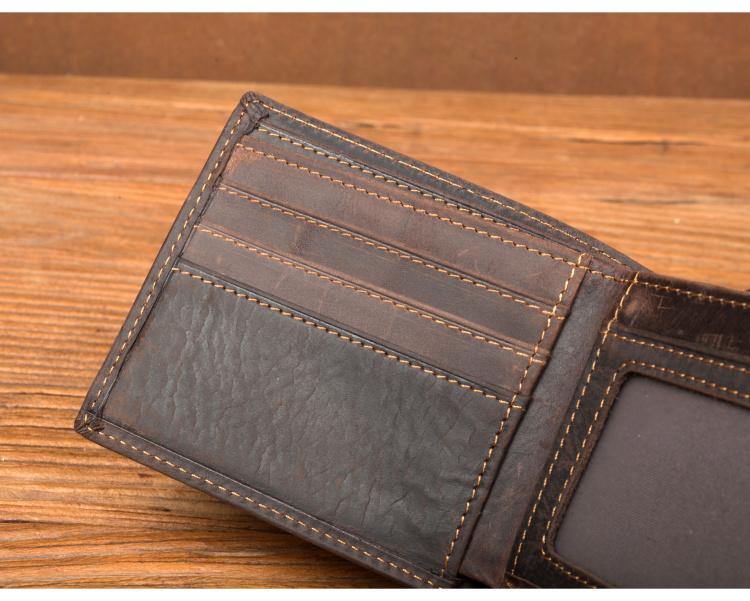 Cool Brown Leather Mens Bifold Small Wallet Thin Front Pocket Wallet Trifold billfold Wallet for Men