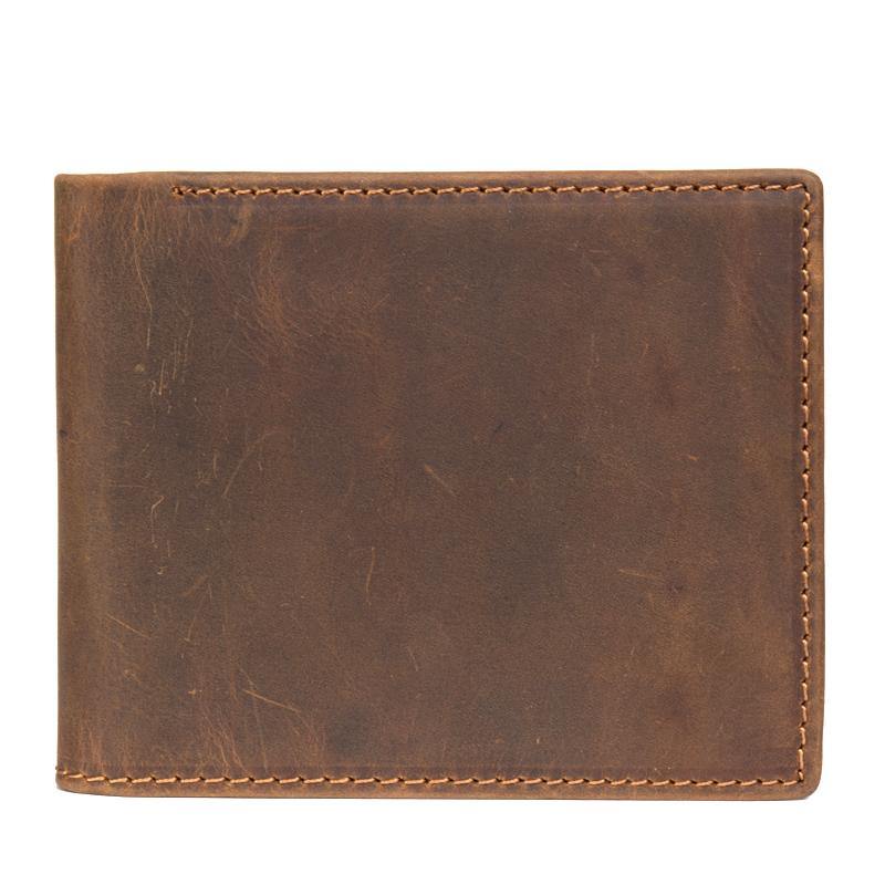 Cool Brown Leather Mens Bifold Small Wallet Thin Front Pocket Wallet Trifold billfold Wallet for Men