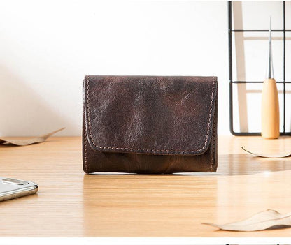 Dark Brown Cool Leather Mens Card Wallets Bifold Vintage Front Pocket Wallet Coin Holder for Men