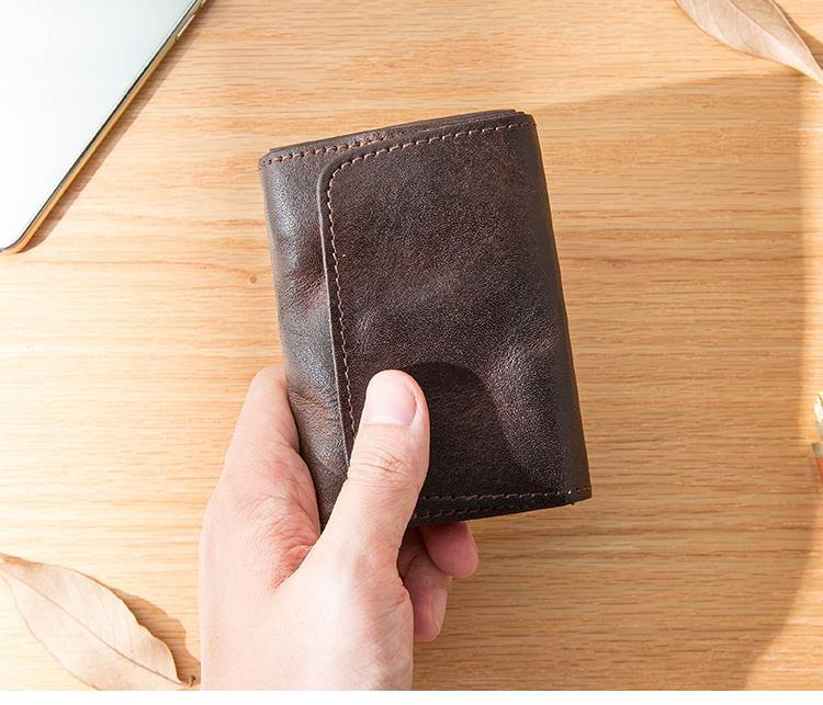 Dark Brown Cool Leather Mens Card Wallets Bifold Vintage Front Pocket Wallet Coin Holder for Men