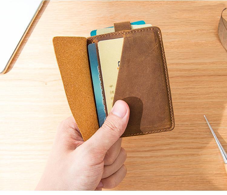 Brown Cool Leather Mens Card Holder Thin Front Pocket Wallet Vintage Slim Card Wallet for Men