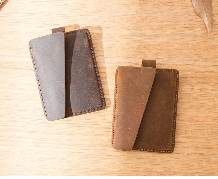 Brown Cool Leather Mens Card Holder Thin Front Pocket Wallet Vintage Slim Card Wallet for Men