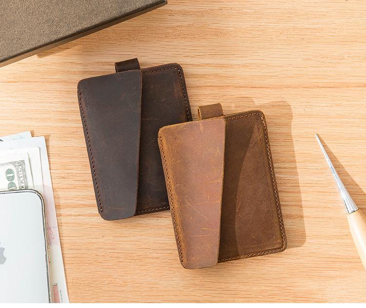 Brown Cool Leather Mens Card Holder Thin Front Pocket Wallet Vintage Slim Card Wallet for Men