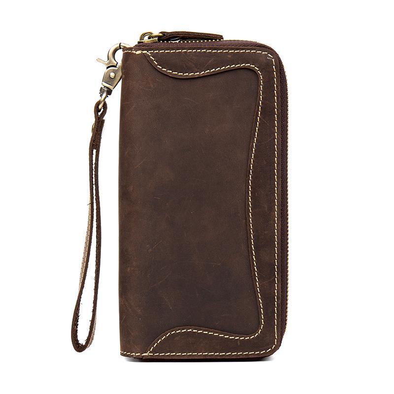 Cool Dark Brown Mens long Wallet Wristlet Wallet Clutch Wallet Yellow Brown Long Wallets for Men