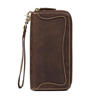 Cool Dark Brown Mens long Wallet Wristlet Wallet Clutch Wallet Yellow Brown Long Wallets for Men