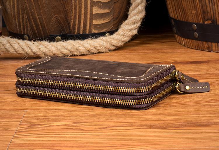 Cool Dark Brown Mens long Wallet Wristlet Wallet Clutch Wallet Yellow Brown Long Wallets for Men