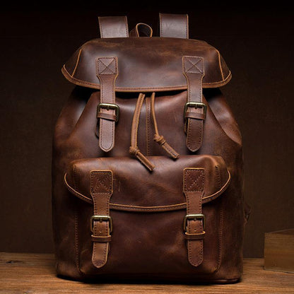 Fashion Dark Brown Mens Leather 15inchs Computer Backpack Cool Travel Backpacks School Backpack for men