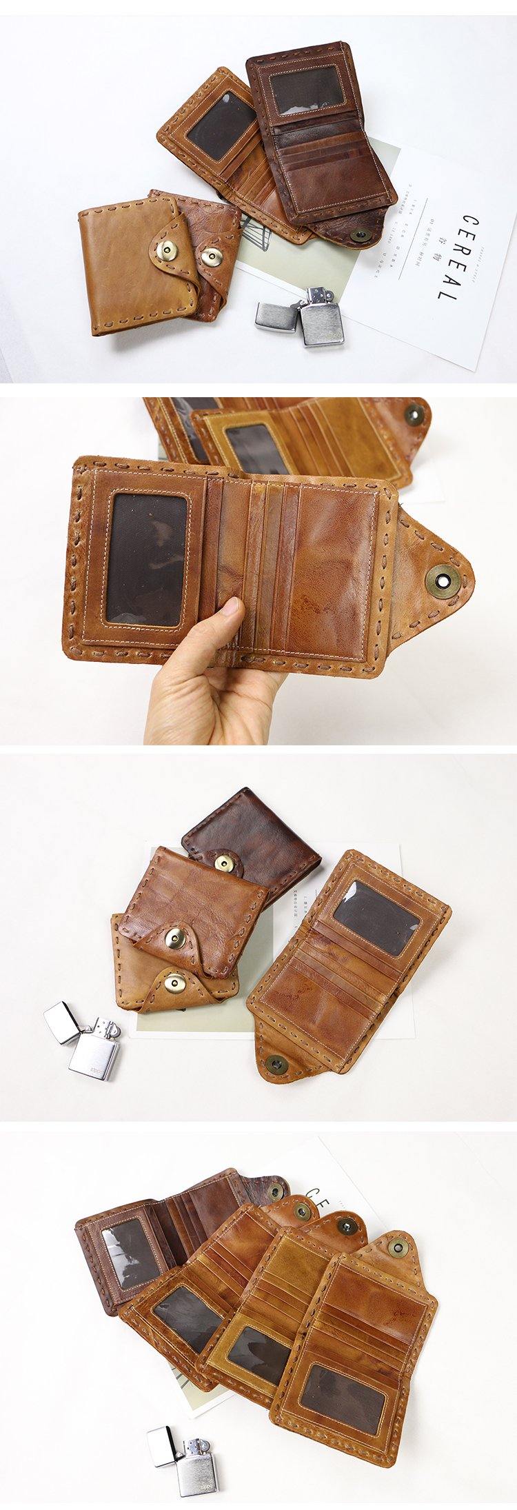 Dark Brown Handmade Leather Mens Card Wallet Small Bifold Card Holder Front Pocket Wallet For Men