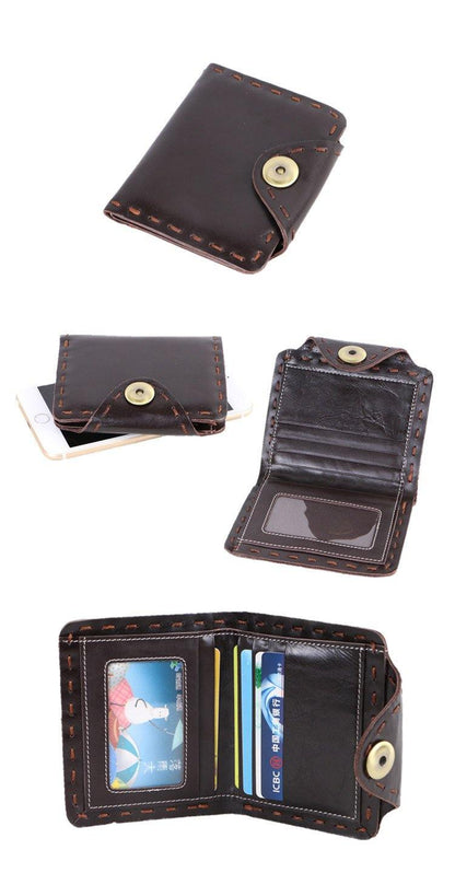 Dark Brown Handmade Leather Mens Card Wallet Small Bifold Card Holder Front Pocket Wallet For Men