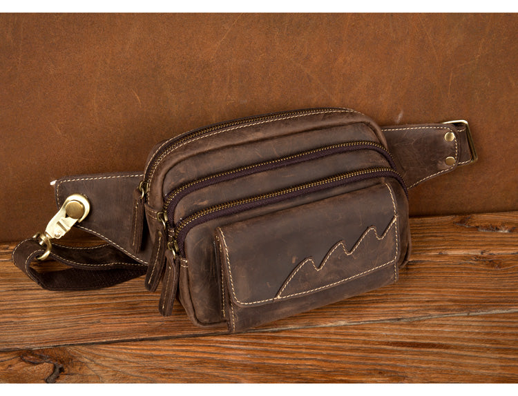 Dark Brown Leather Fanny Pack Mens Waist Bag Hip Pack Belt Bags Bumbags for Men