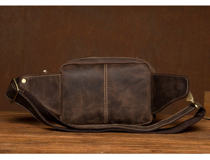 Dark Brown Leather Fanny Pack Mens Waist Bag Hip Pack Belt Bags Bumbags for Men