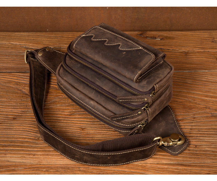 Dark Brown Leather Fanny Pack Mens Waist Bag Hip Pack Belt Bags Bumbags for Men