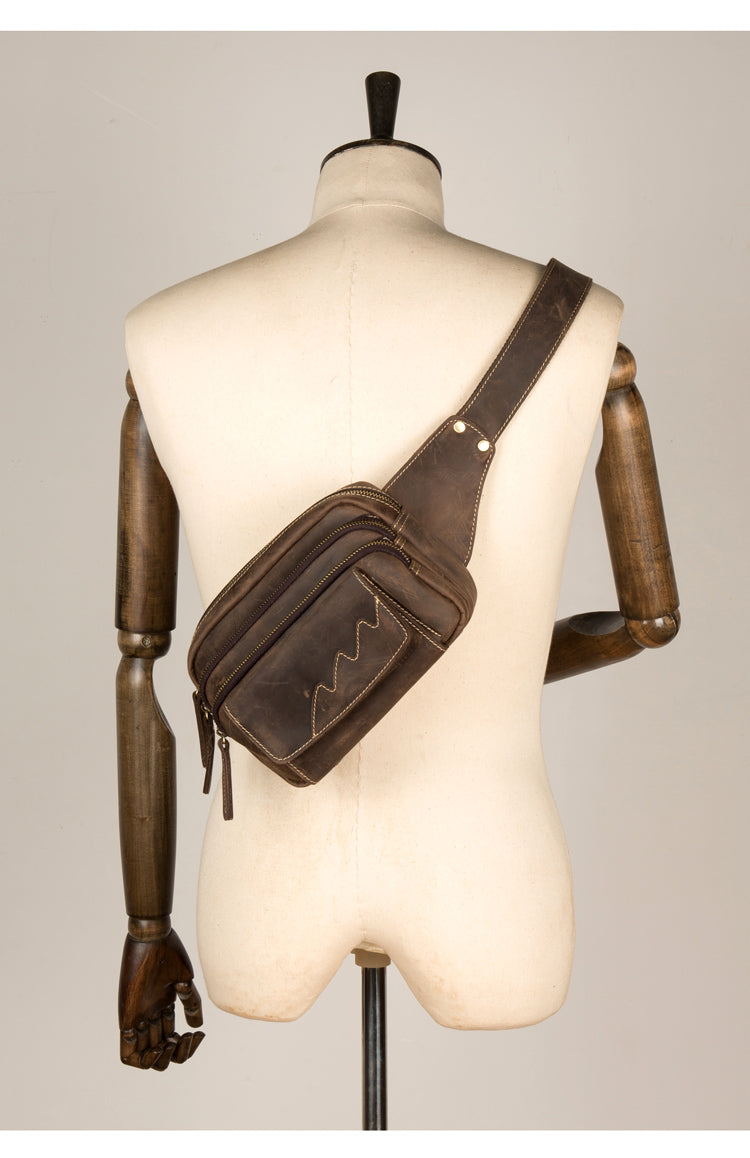 Dark Brown Leather Fanny Pack Mens Waist Bag Hip Pack Belt Bags Bumbags for Men