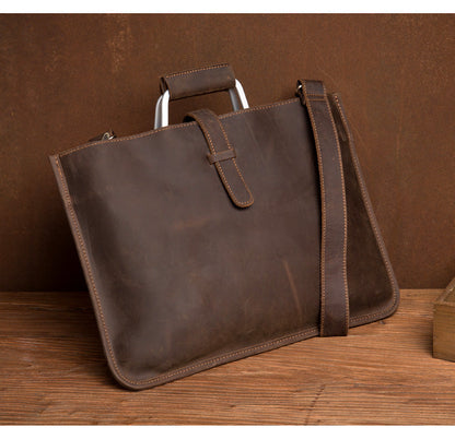 Cool Dark Brown Leather Mens 12 inches Briefcase Laptop Bag Business Side Bags Work Bag for Men