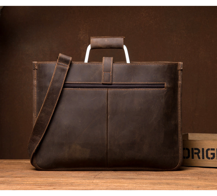 Cool Dark Brown Leather Mens 12 inches Briefcase Laptop Bag Business Side Bags Work Bag for Men