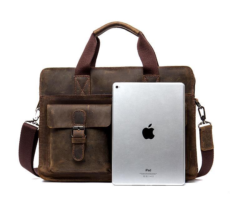 Leather Mens 13 inches Briefcase Dark Brown Laptop Bags Business Bags Work Bags for Men