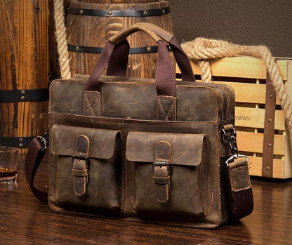 Leather Mens 13 inches Briefcase Dark Brown Laptop Bags Business Bags Work Bags for Men