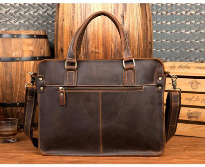 Vintage Brown Leather Mens 14 inches Briefcase Laptop Briefcase Business Bags Work Bags for Men