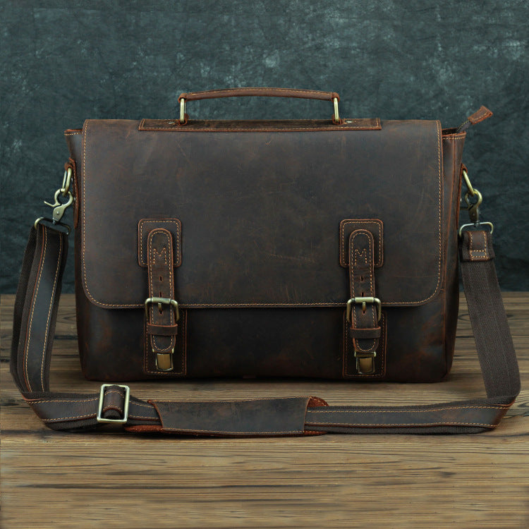 Vintage Brown Leather Mens 15 inches Laptop Work Bag Handbag Briefcase Shoulder Bags Business Bags For Men