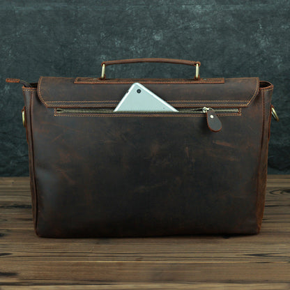 Vintage Brown Leather Mens 15 inches Laptop Work Bag Handbag Briefcase Shoulder Bags Business Bags For Men