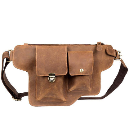 Brown Leather Mens Fanny Pack Waist Bag Hip Pack Belt Bags Bumbag for Men