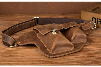 Brown Leather Mens Fanny Pack Waist Bag Hip Pack Belt Bags Bumbag for Men