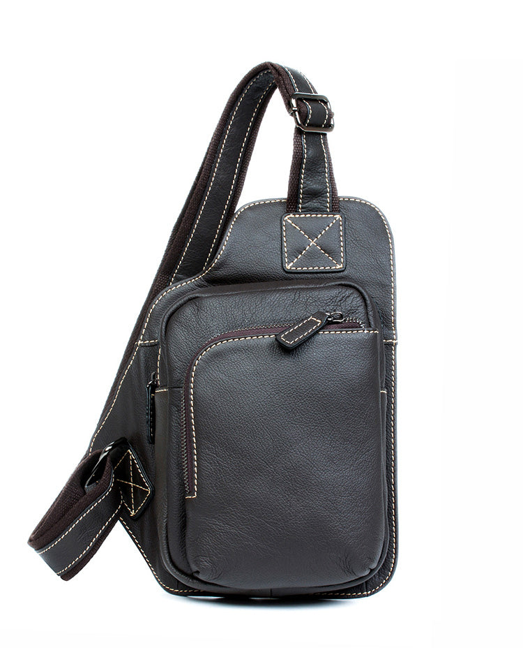 Dark Brown Leather Mens Cool Sling Bag Crossbody Pack Black Chest Bag for men