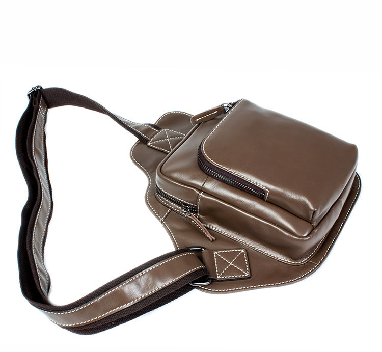 Dark Brown Leather Mens Cool Sling Bag Crossbody Pack Black Chest Bag for men