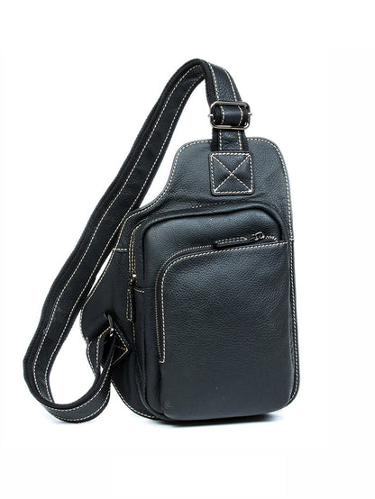 Dark Brown Leather Mens Cool Sling Bag Crossbody Pack Black Chest Bag for men