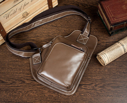 Dark Brown Leather Mens Cool Sling Bag Crossbody Pack Black Chest Bag for men