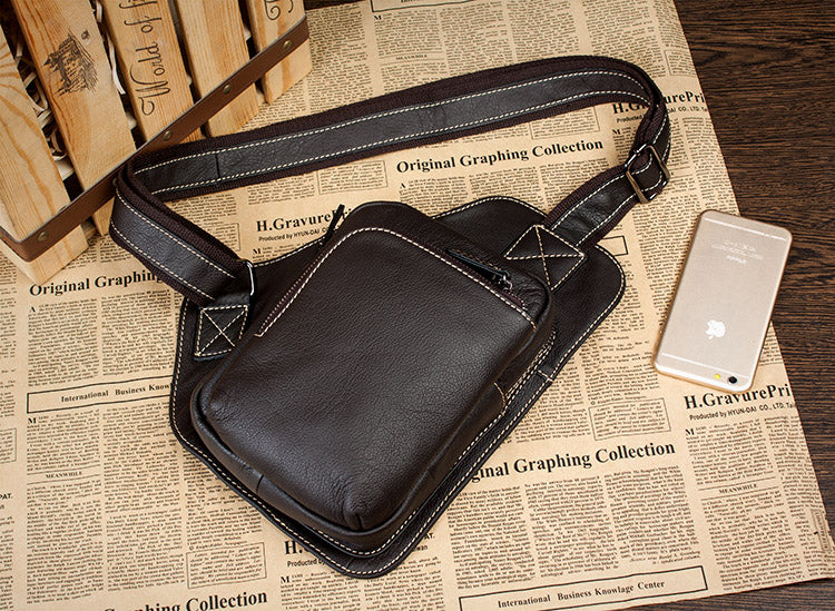 Dark Brown Leather Mens Cool Sling Bag Crossbody Pack Black Chest Bag for men